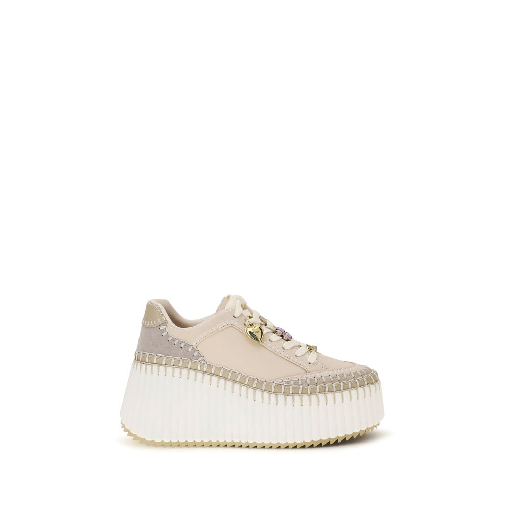Chloé Beige Calf Leather Nama Platform Sneakers