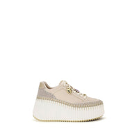 Chloé Beige Calf Leather Nama Platform Sneakers