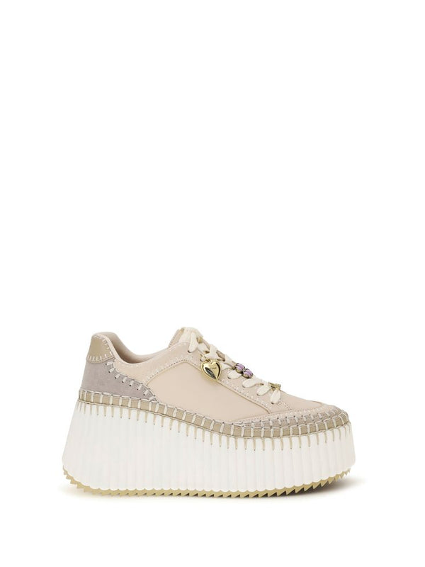 Chloé Beige Calf Leather Nama Platform Sneakers