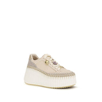 Chloé Beige Calf Leather Nama Platform Sneakers