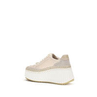 Chloé Beige Calf Leather Nama Platform Sneakers