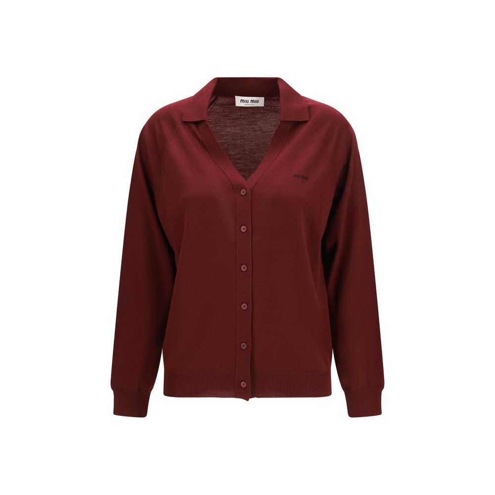 Miu Miu Virgin Wool Button-Through Cardigan — Bordeaux