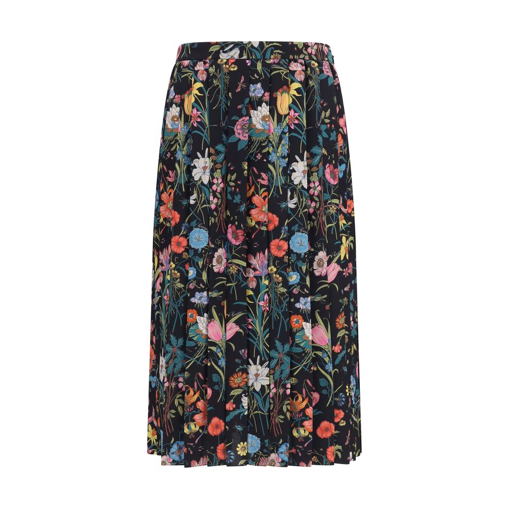 Gucci Flora Printed Silk Midi Skirt