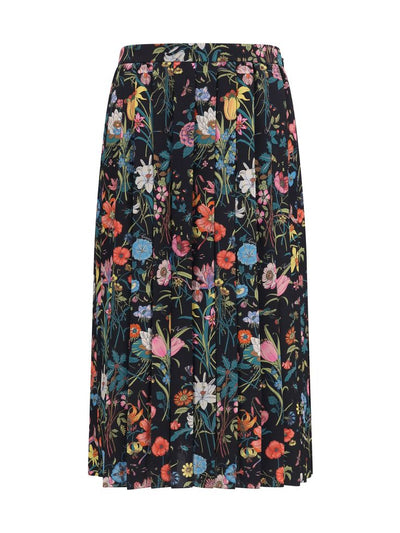 Gucci Flora Printed Silk Midi Skirt
