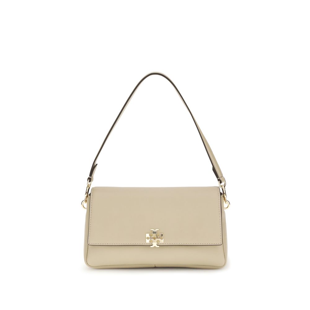 Tory Burch Charlie Small Leather Shoulder Bag — Beige