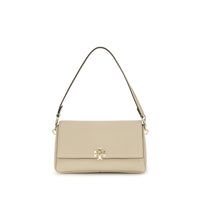 Tory Burch Charlie Small Leather Shoulder Bag — Beige