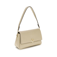 Tory Burch Charlie Small Leather Shoulder Bag — Beige