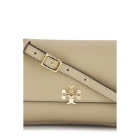 Tory Burch Charlie Small Leather Shoulder Bag — Beige