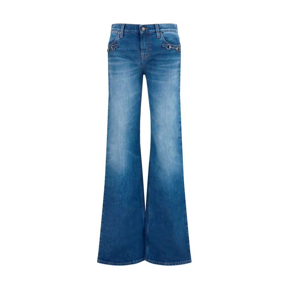 Gucci Horsebit Flared Denim Jeans — Blue