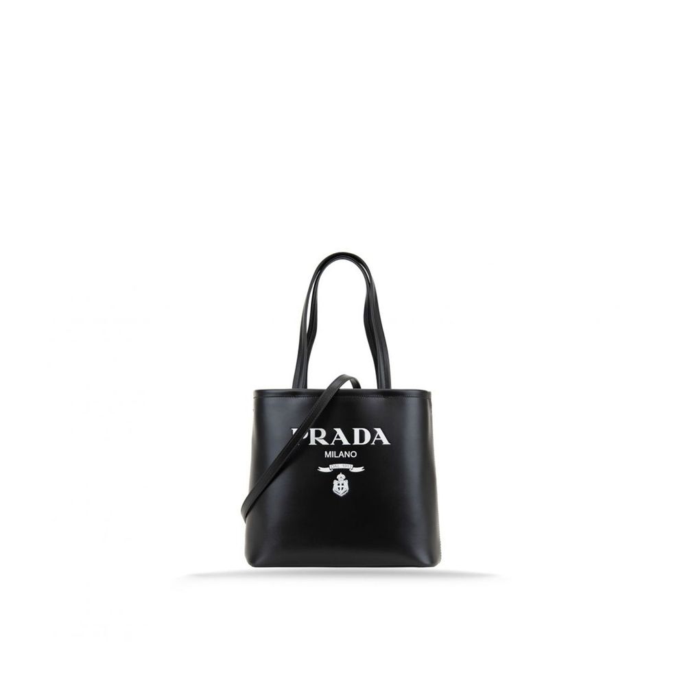 Prada Calfskin Logo Tote Bag — Black