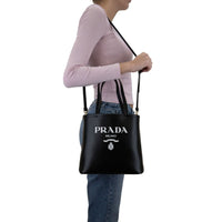 Prada Calfskin Logo Tote Bag — Black