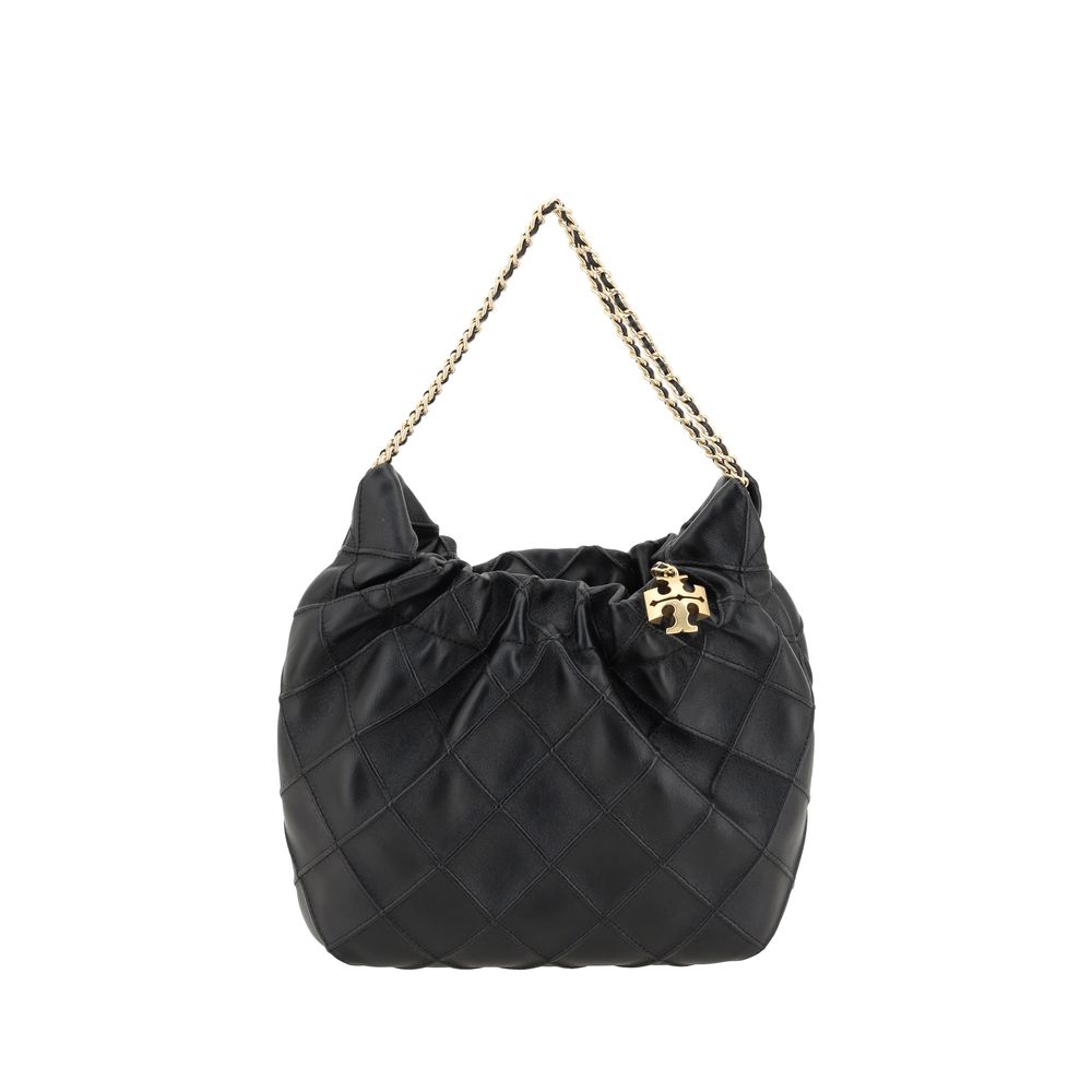 Tory Burch Fleming Mini Hobo Leather Shoulder Bag — Black