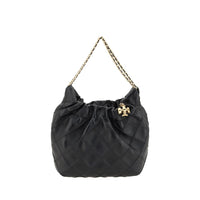 Tory Burch Fleming Mini Hobo Leather Shoulder Bag — Black