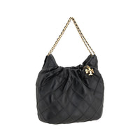 Tory Burch Fleming Mini Hobo Leather Shoulder Bag — Black