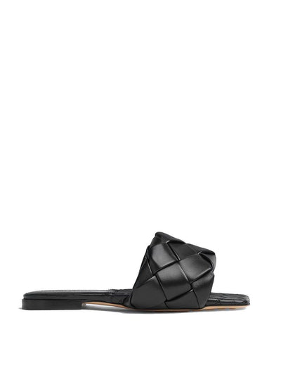 Bottega Veneta Lamb Leather Flat Sandal — Black