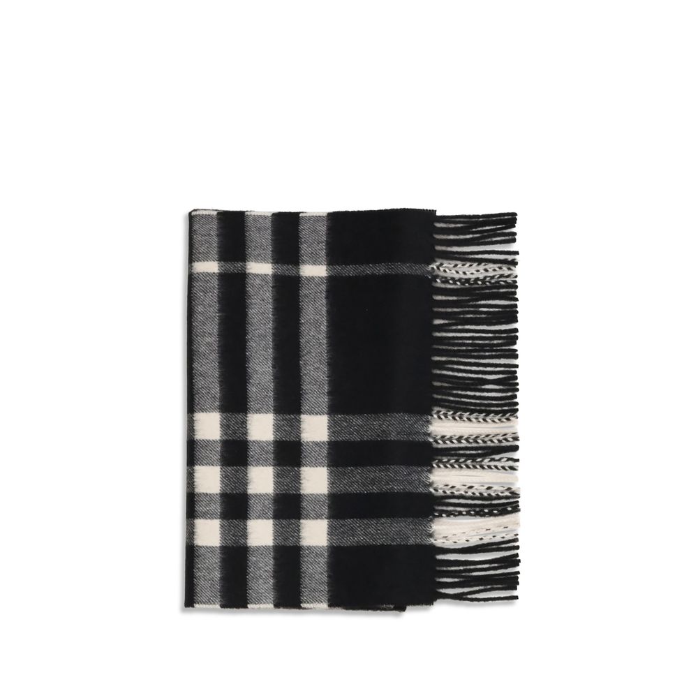 Burberry Embroidered Check Cashmere Scarf — Black