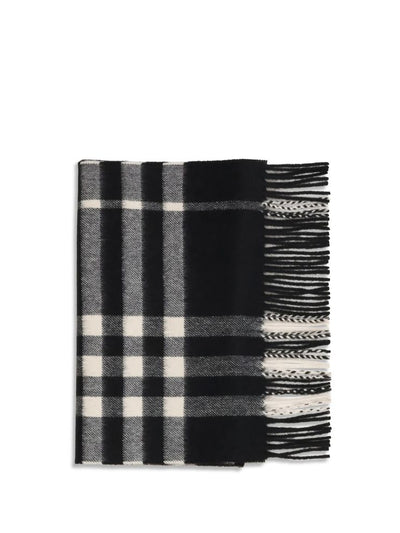 Burberry Embroidered Check Cashmere Scarf — Black