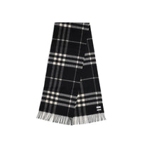 Burberry Embroidered Check Cashmere Scarf — Black