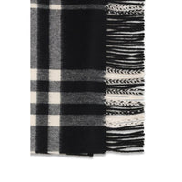 Burberry Embroidered Check Cashmere Scarf — Black