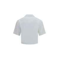 Versace Greca Detail Cropped Cotton Poplin Shirt