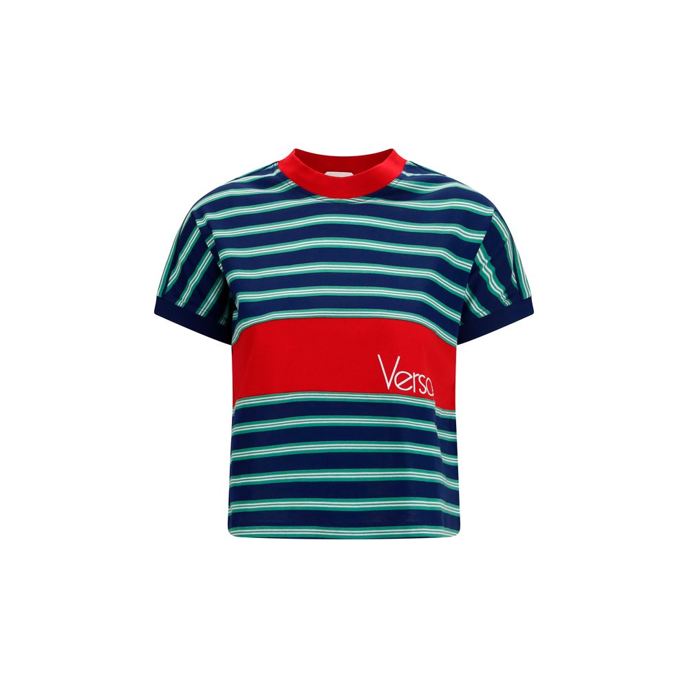 Versace Stripe Intarsia Medusa Cotton T-Shirt