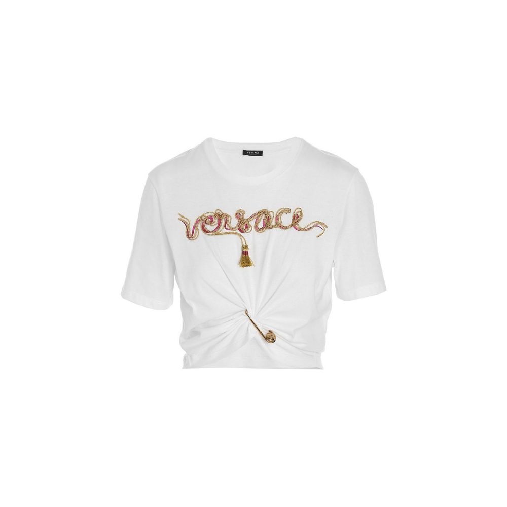 Versace Cropped Cotton T-Shirt — White