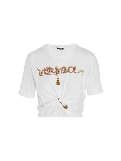 Versace Cropped Cotton T-Shirt — White