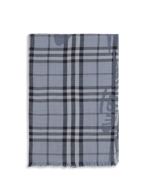 Burberry Knight Check Wool-Silk Scarf — Blue