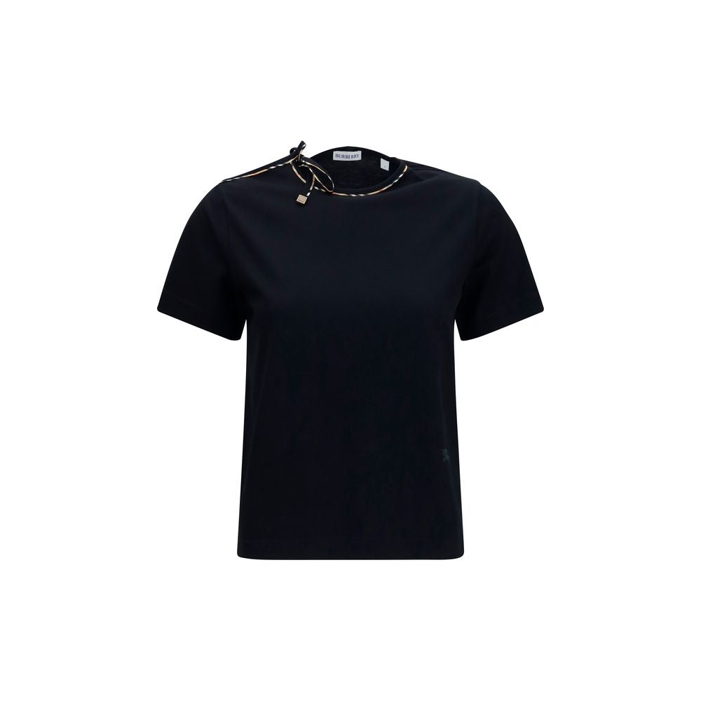 Burberry Check Collar Cut-Out Cotton T-Shirt