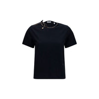 Burberry Check Collar Cut-Out Cotton T-Shirt