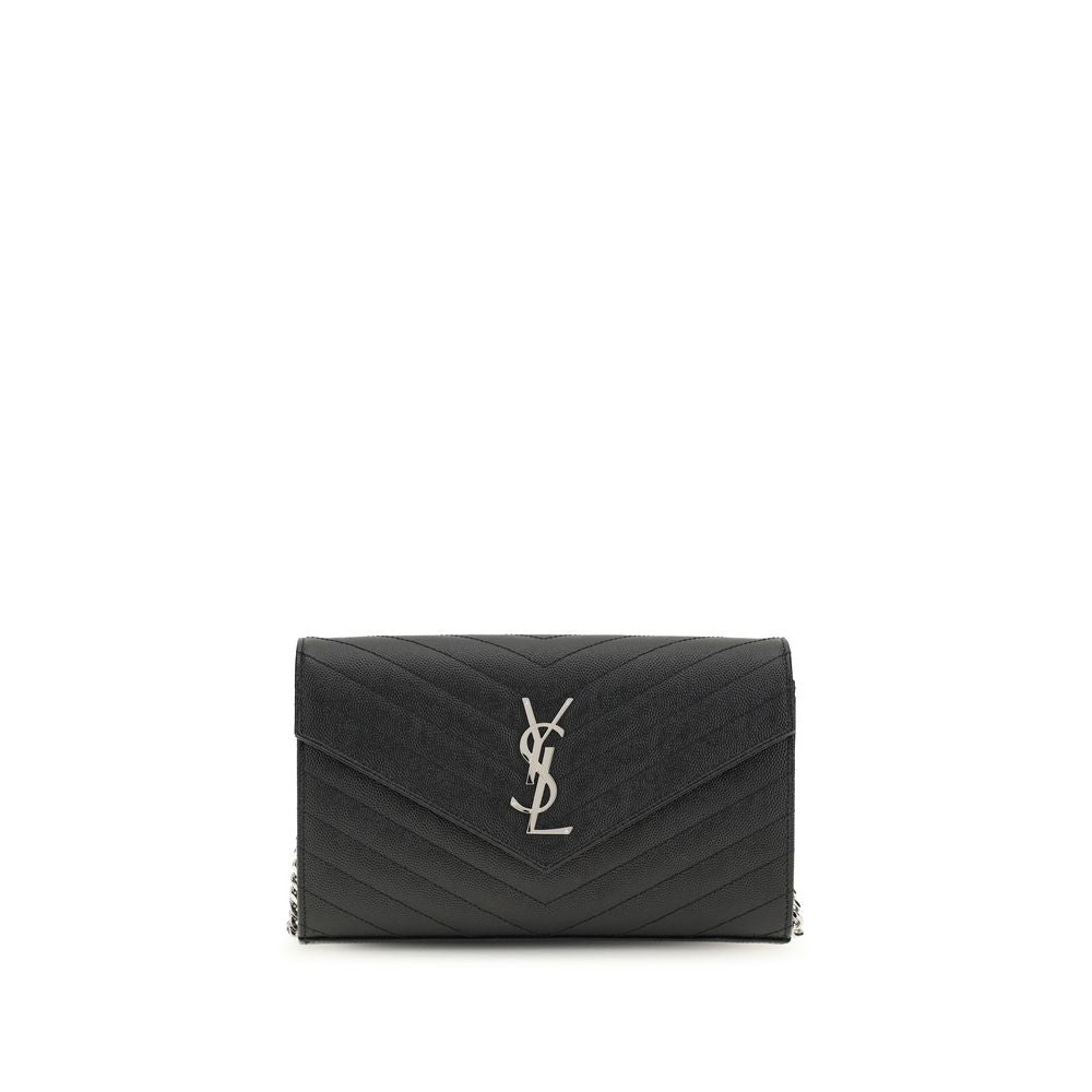 Saint Laurent Monogram Matelassé Chain Wallet — Black