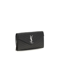 Saint Laurent Monogram Matelassé Chain Wallet — Black