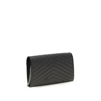 Saint Laurent Monogram Matelassé Chain Wallet — Black