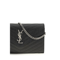 Saint Laurent Monogram Matelassé Chain Wallet — Black