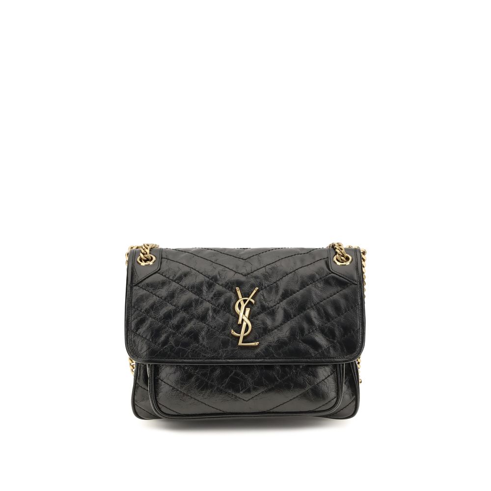 Saint Laurent Niki Vintage Leather Shoulder Bag — Black