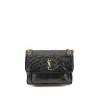 Saint Laurent Niki Vintage Leather Shoulder Bag — Black