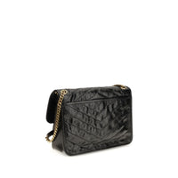 Saint Laurent Niki Vintage Leather Shoulder Bag — Black