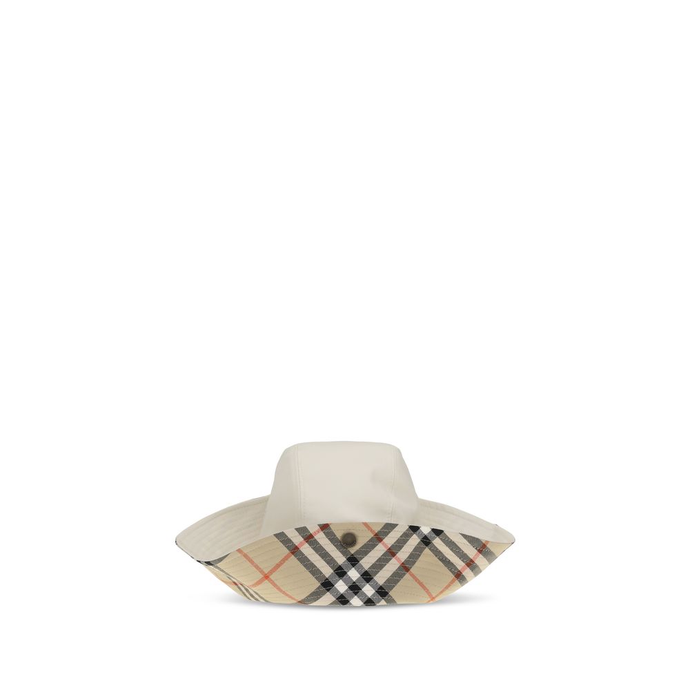 Burberry Check-Lined Cotton Bucket Hat — White