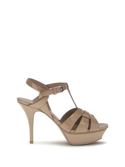 Saint Laurent Tribute Patent Leather Sandal — Beige