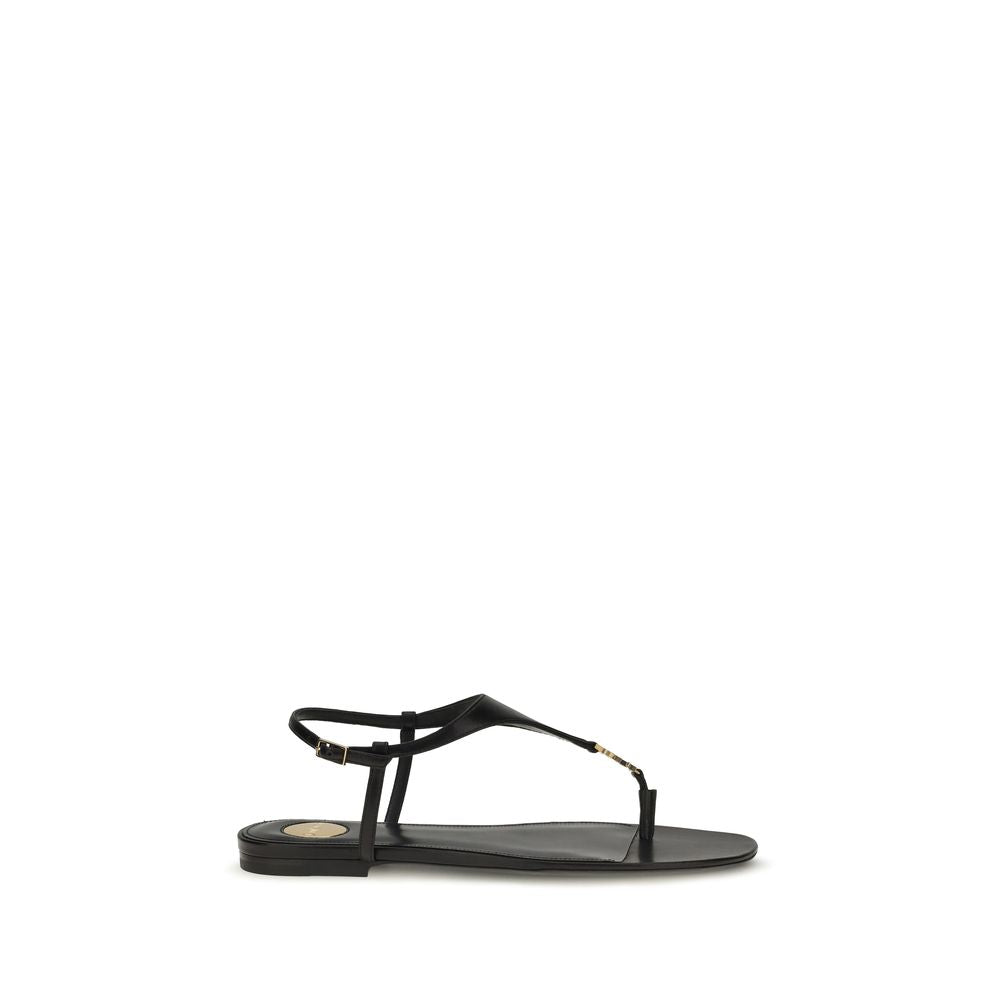Saint Laurent Cassandre Leather Flat Sandal