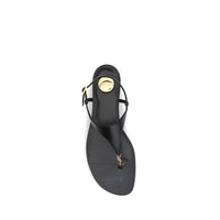 Saint Laurent Cassandre Leather Flat Sandal