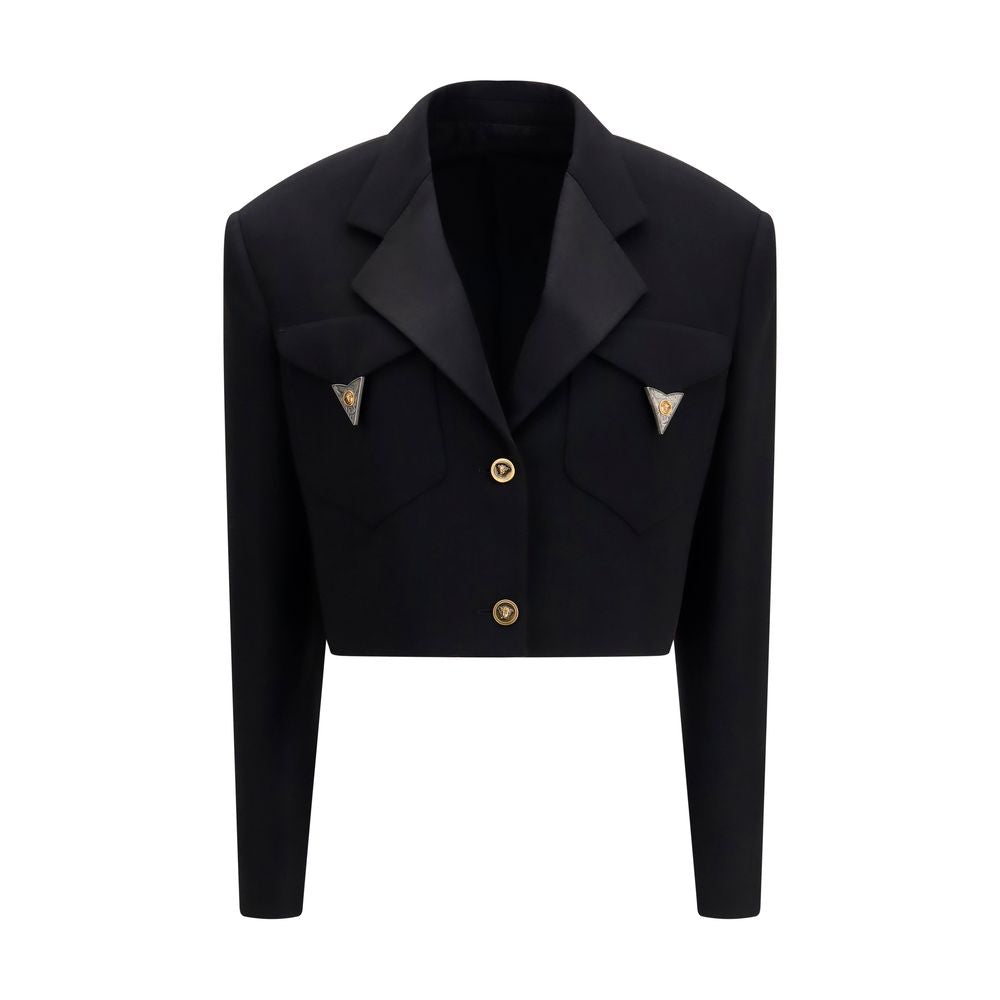 Versace Cropped Double-Breasted Wool Blazer