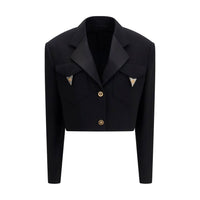 Versace Cropped Double-Breasted Wool Blazer