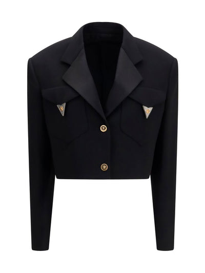 Versace Cropped Double-Breasted Wool Blazer