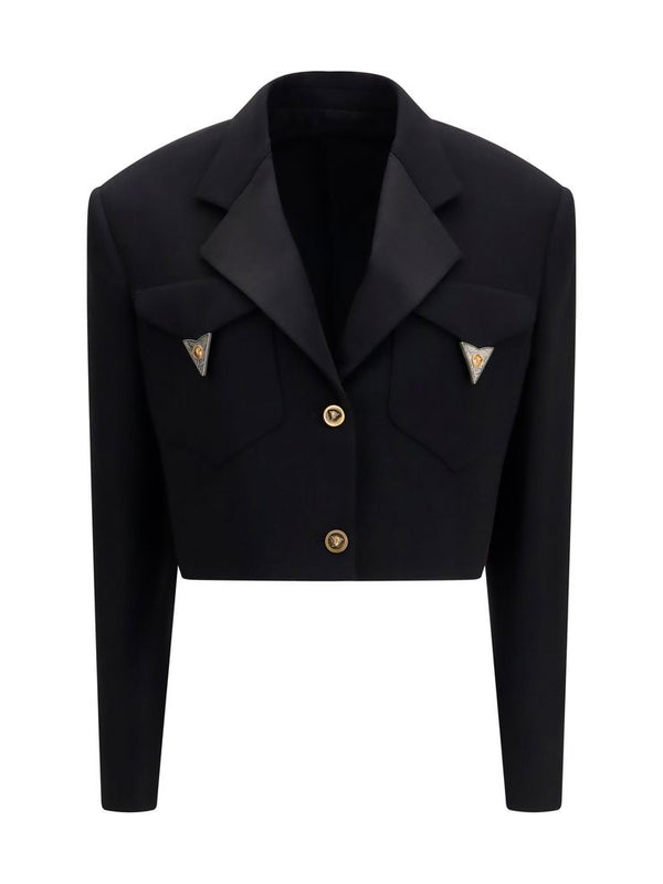 Versace Cropped Double-Breasted Wool Blazer