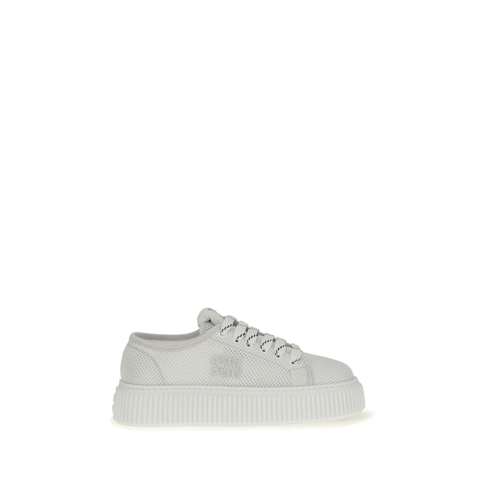 Miu Miu Platform Lace-Up Sneaker — White