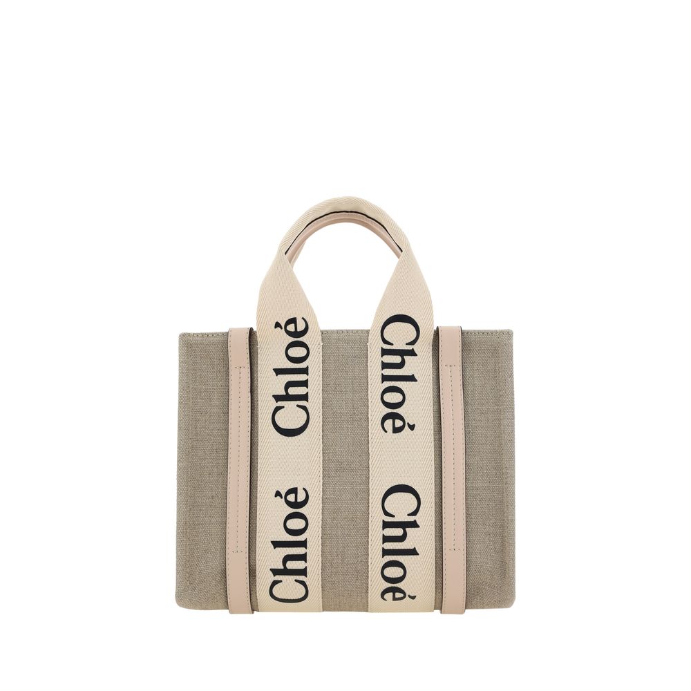 Chloé Brown Linen Woody Tote Bag