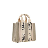 Chloé Brown Linen Woody Tote Bag