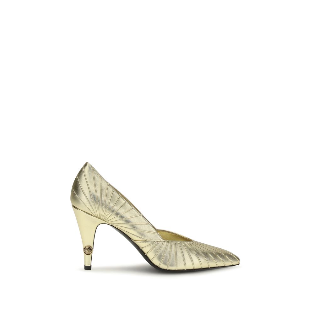 Versace Metallic Leather Stiletto Pump — Gold