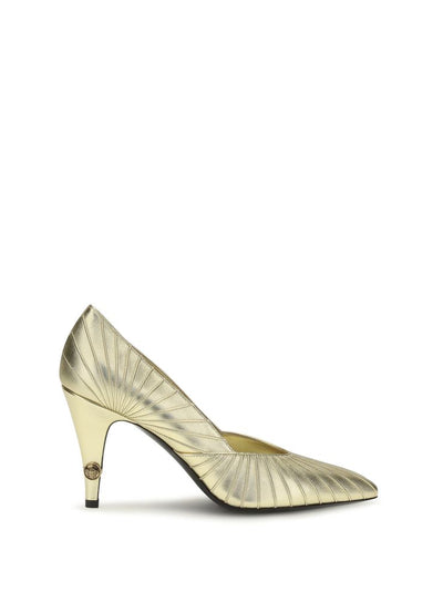Versace Metallic Leather Stiletto Pump — Gold